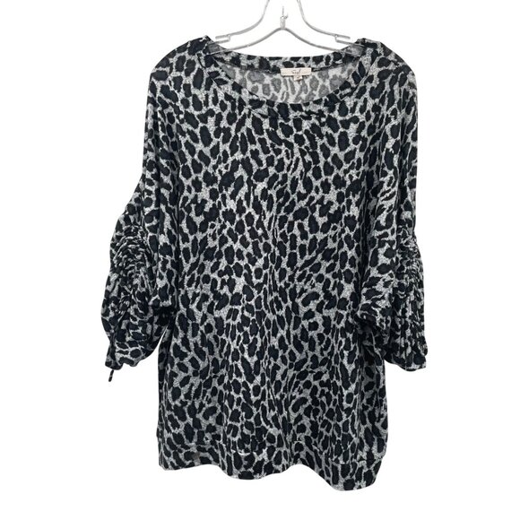 Easel Cheetah Print Oversized Sweater Long Gathered Sleeve Multicolor Medium - Picture 1 of 9
